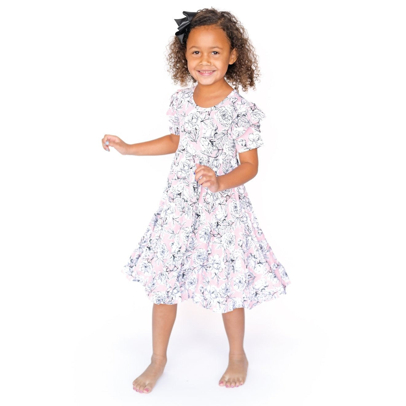  Laree + Co. Allie Floral Bamboo Ruffle Spin Dress - 2T - Bonton