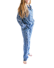 Myra Indigo Print Women's Nightwear Long Sleeve Shirt & Pajama Set