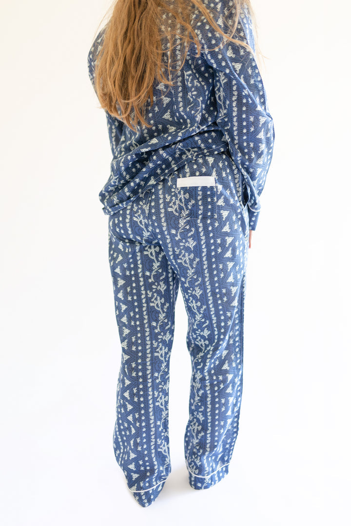  Alto Modas Myra Indigo Print Women's Nightwear Long Sleeve Shirt & Pajama Set - Indigo Print - Bonton