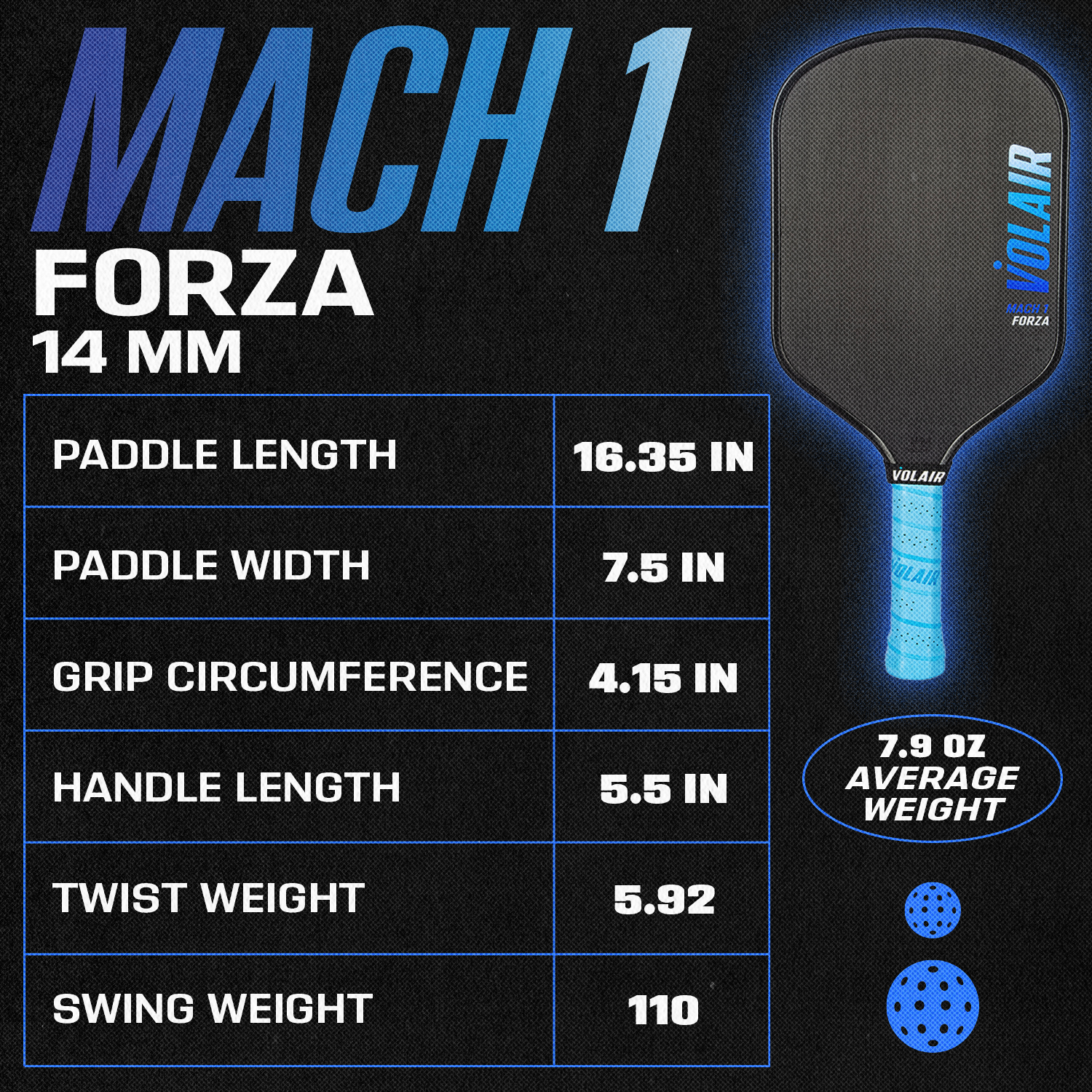  Volair Pickleball Mach 1 Forza Pickleball Paddle by Volair Pickleball - 14 mm - Bonton