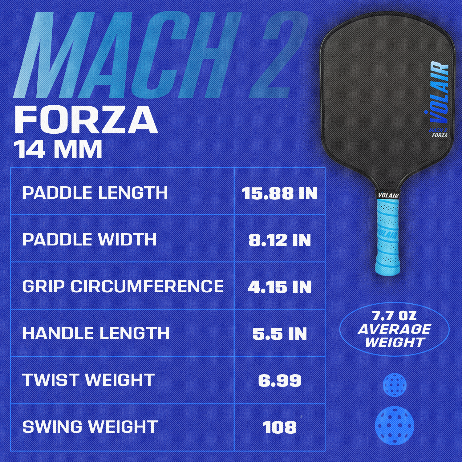  Volair Pickleball Mach 2 Forza Pickleball Paddle by Volair Pickleball - 14 mm - Bonton