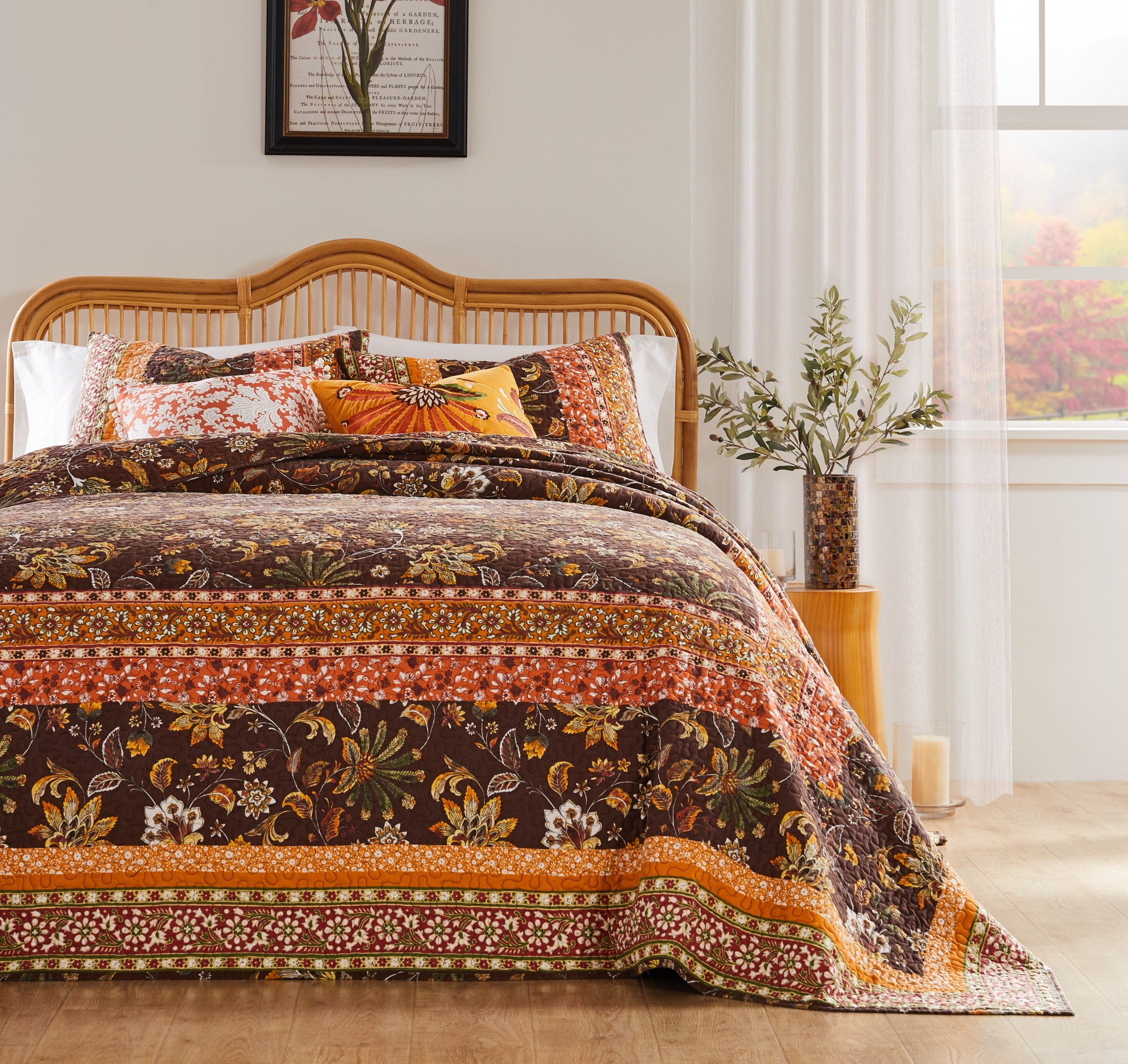  Greenland Home Fashions Audrey Vintage Floral Quilt Set - Chocolate - Bonton