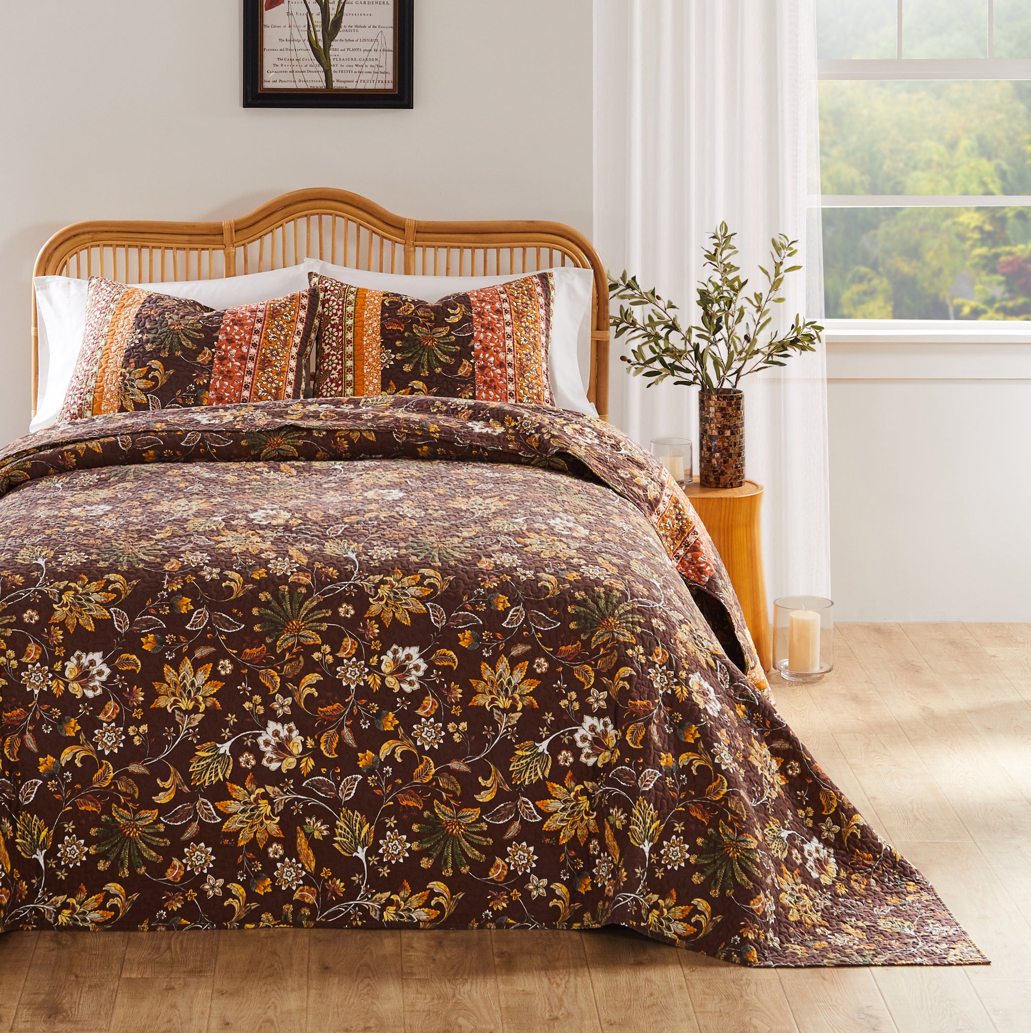  Greenland Home Fashions Audrey Vintage Floral Quilt Set - Chocolate - Bonton