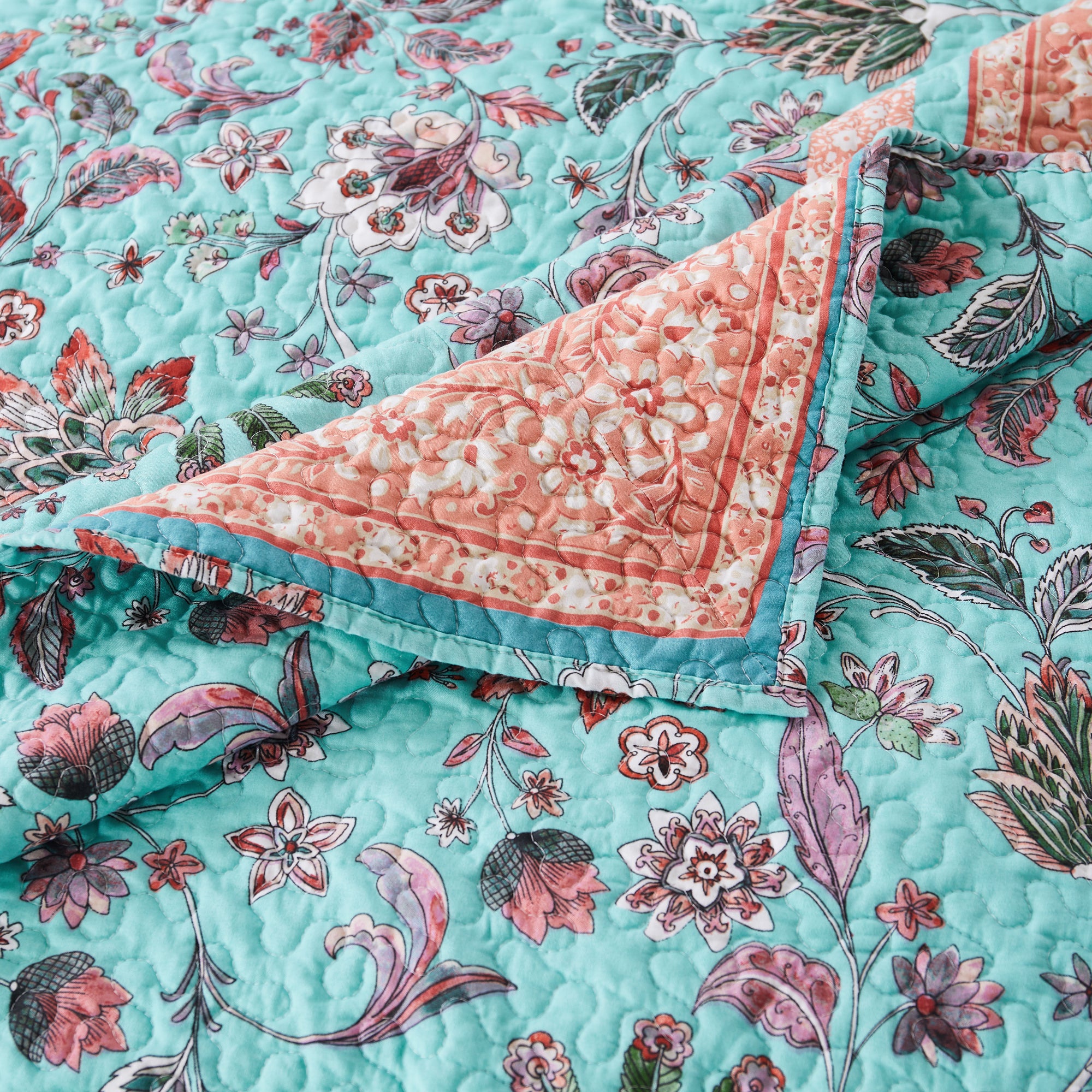  Greenland Home Fashions Audrey Vintage Floral Quilt Set - Turquoise - Bonton