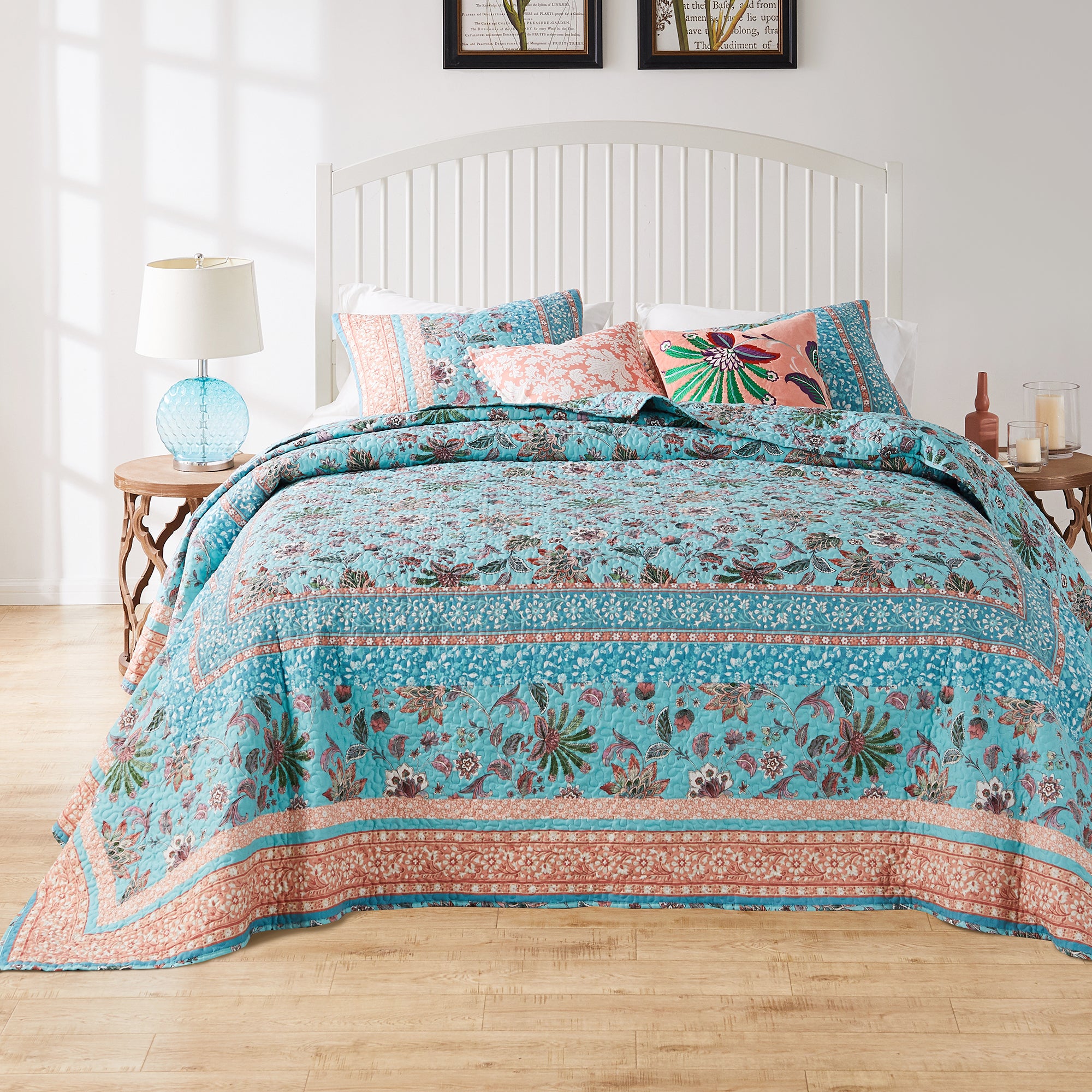  Greenland Home Fashions Audrey Vintage Floral Quilt Set - Turquoise - Bonton