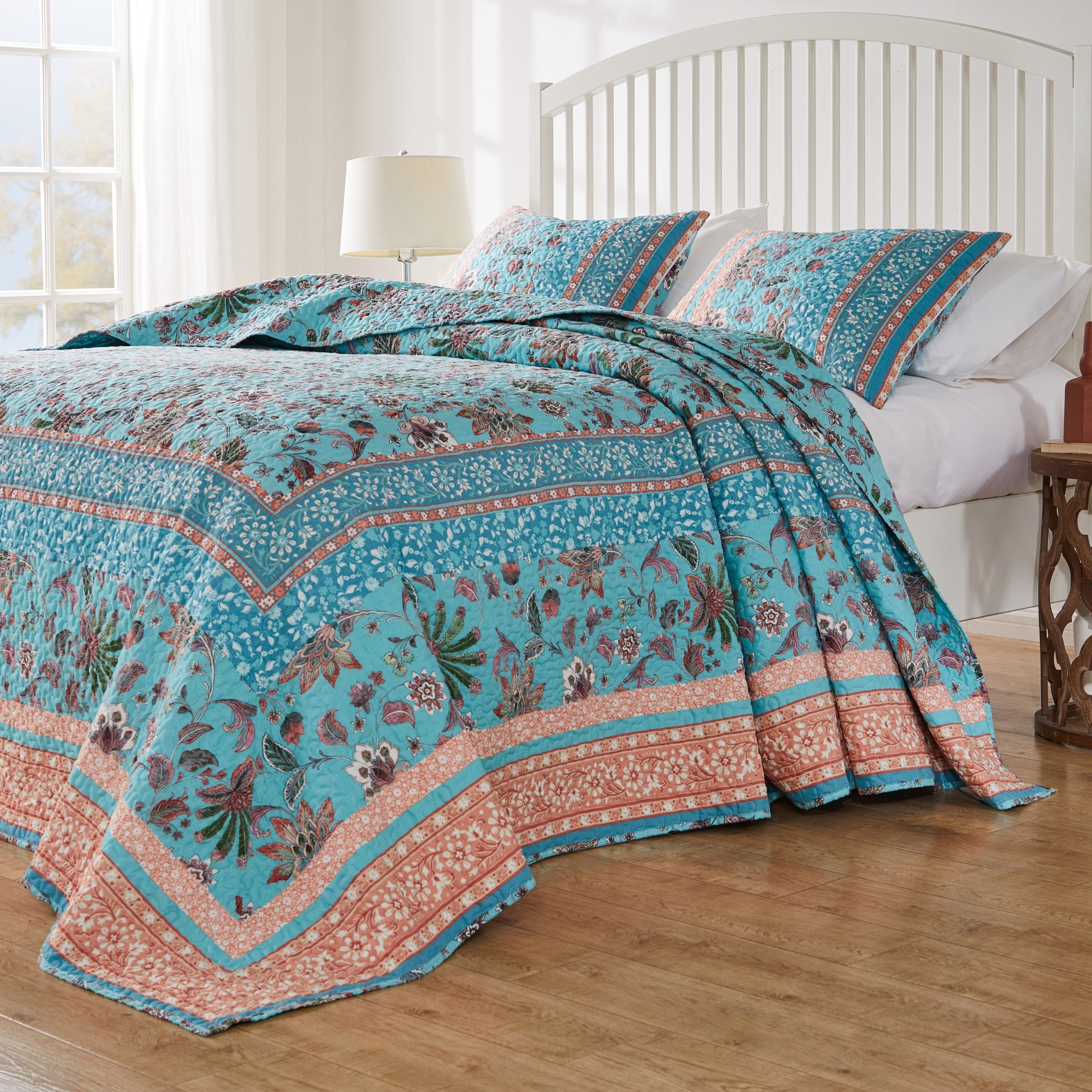  Greenland Home Fashions Audrey Vintage Floral Quilt Set - Turquoise - Bonton