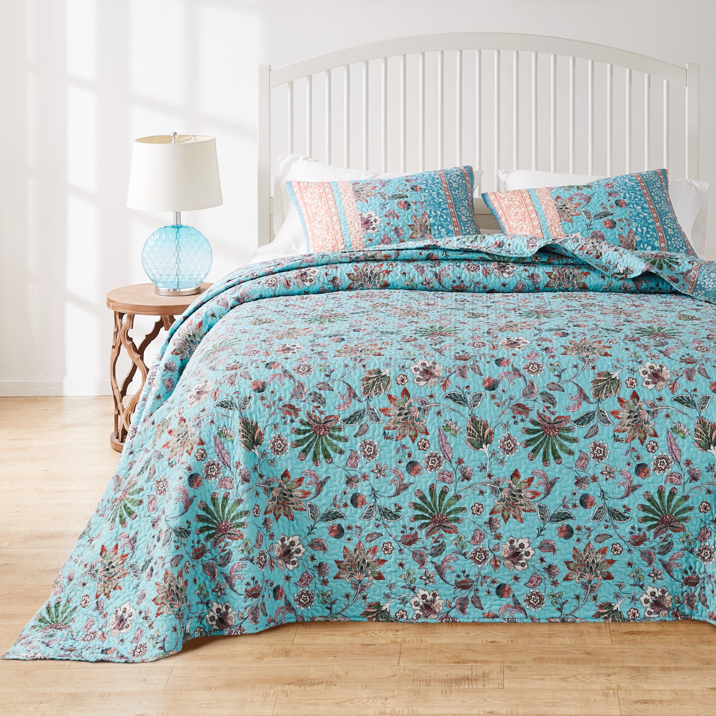  Greenland Home Fashions Audrey Vintage Floral Quilt Set - Turquoise - Bonton