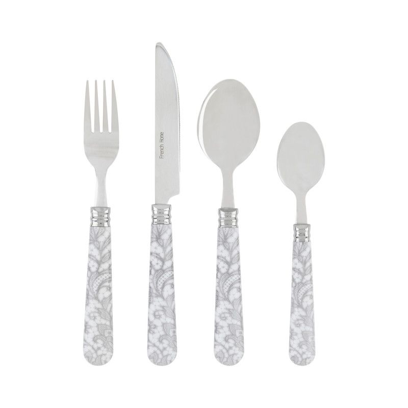  French Home Bistro Lace Overlay Flatware Set - Light Gray and white - Bonton