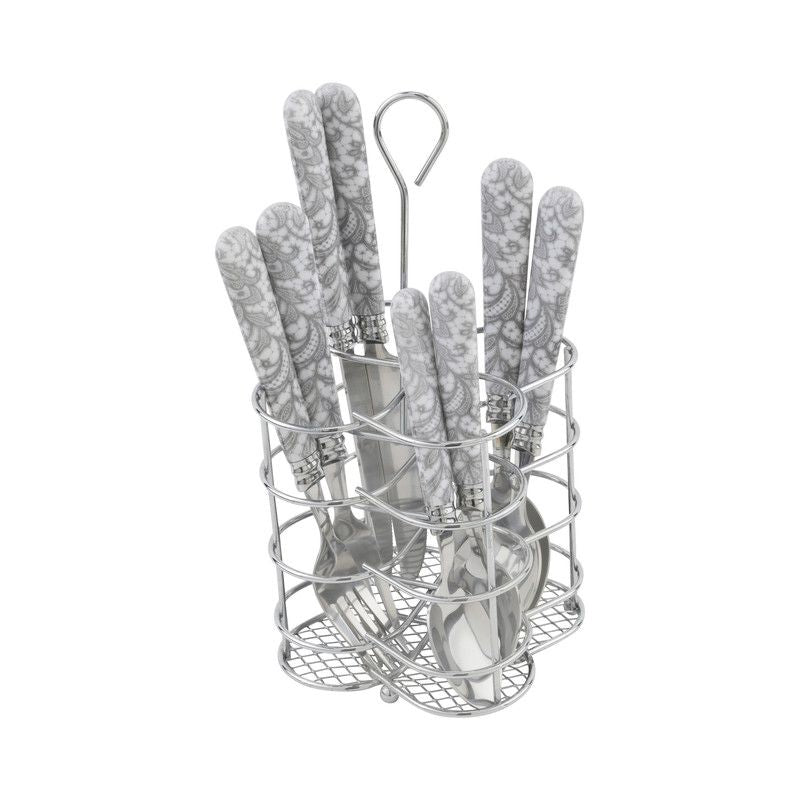  French Home Bistro Lace Overlay Flatware Set - Light Gray and white - Bonton