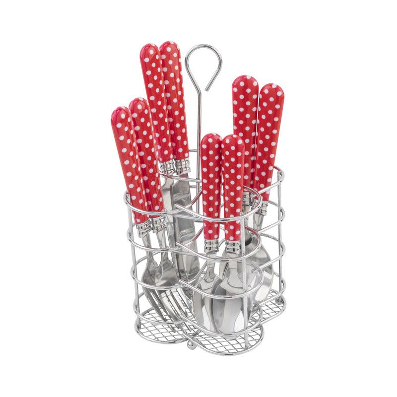  French Home Bistro Picnic Polka Dot Flatware Set - Red and White - Bonton