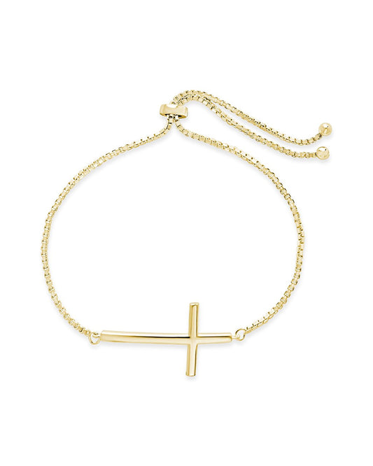 Polished Bolo Bracelet with Cross Charm