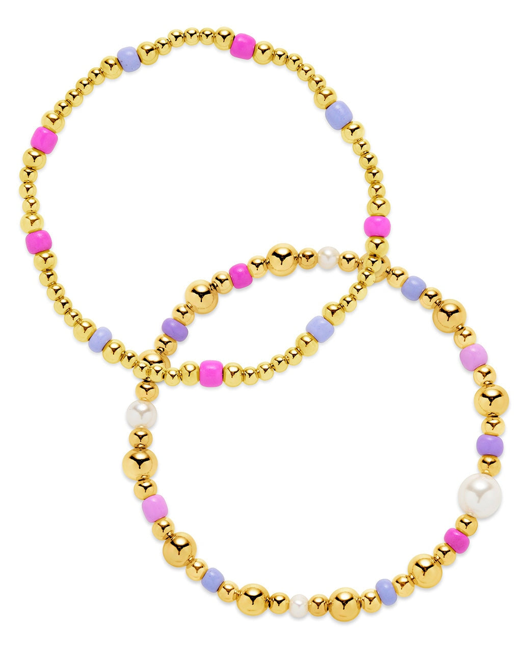  Sterling Forever Priscilla Beaded Stretch Bracelet Set - Gold - Bonton