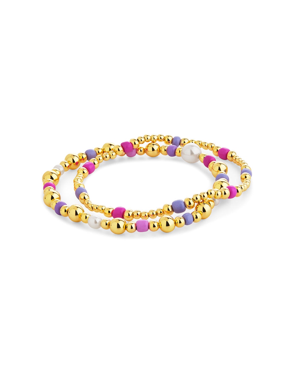  Sterling Forever Priscilla Beaded Stretch Bracelet Set - Gold - Bonton