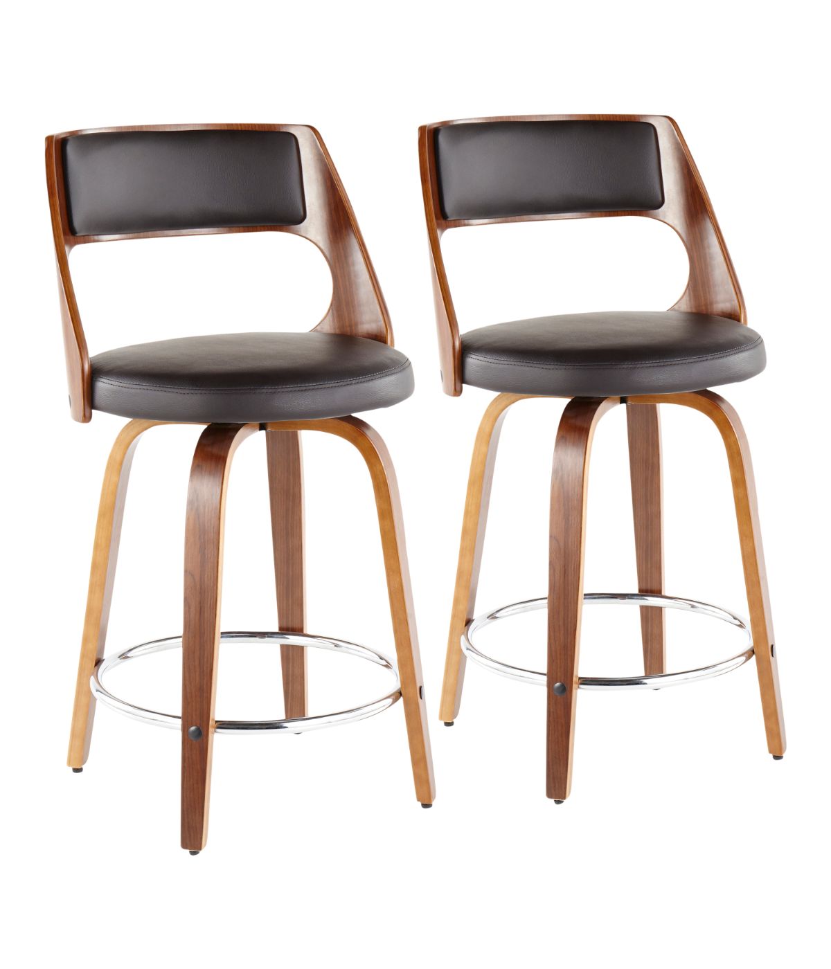  LumiSource Cecina 24.5'' Counter Stool - Set of 2 Walnut, Brown & Chrome - Walnut, Brown & Chrome - Bonton