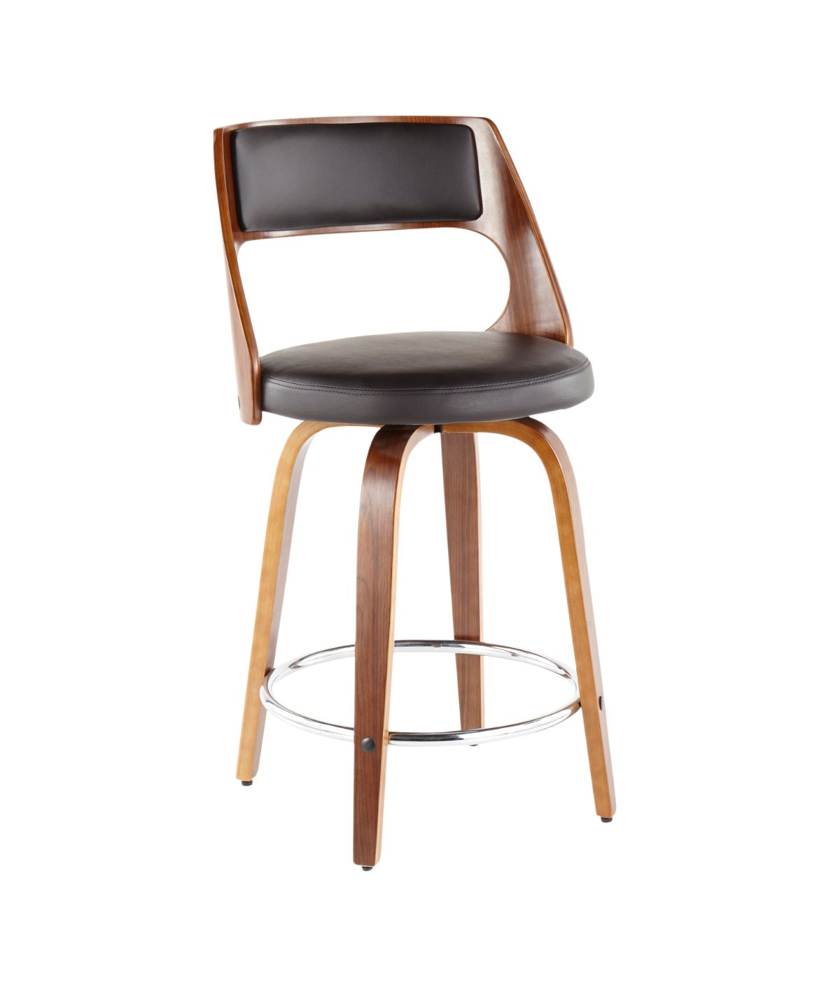  LumiSource Cecina 24.5'' Counter Stool - Set of 2 Walnut, Brown & Chrome - Walnut, Brown & Chrome - Bonton