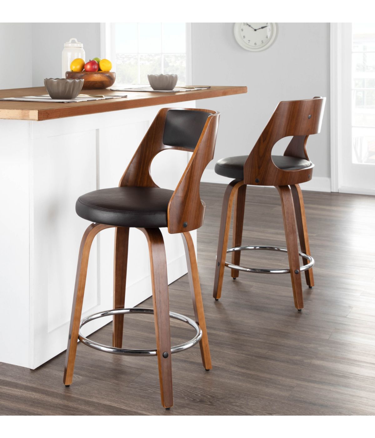  LumiSource Cecina 24.5'' Counter Stool - Set of 2 Walnut, Brown & Chrome - Walnut, Brown & Chrome - Bonton