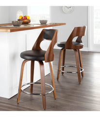 Cecina 24.5'' Counter Stool - Set of 2 Walnut, Brown & Chrome