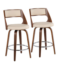 Cecina 24.5'' Counter Stool - Set of 2 Walnut, Cream & Chrome