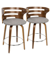 Cosini 24" Fixed Height Counter Stool - Set of 2 Walnut, Grey & Chrome