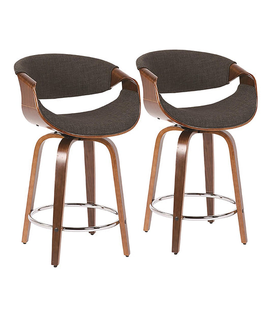 Curvini 24'' Counter Stool - Set of 2 Walnut, Charcoal & Chrome