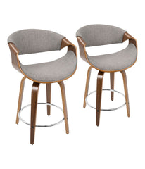 Curvini 24'' Fixed Height Counter Stool - Set of 2 Walnut, Light Grey & Chrome