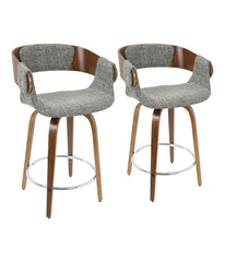 Elisa Counter Stool - Set of 2 Walnut, Grey & Chrome