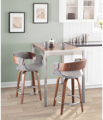 Elisa Counter Stool - Set of 2 Walnut, Grey & Chrome