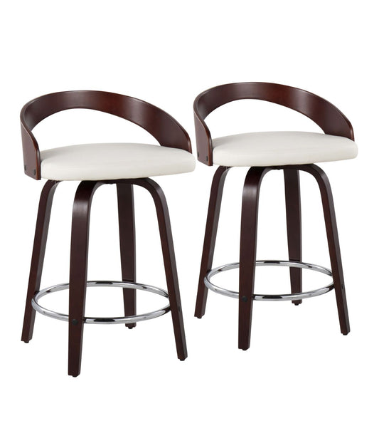 Grotto 25" Counter Stool - Set of 2 Cherry, White & Chrome