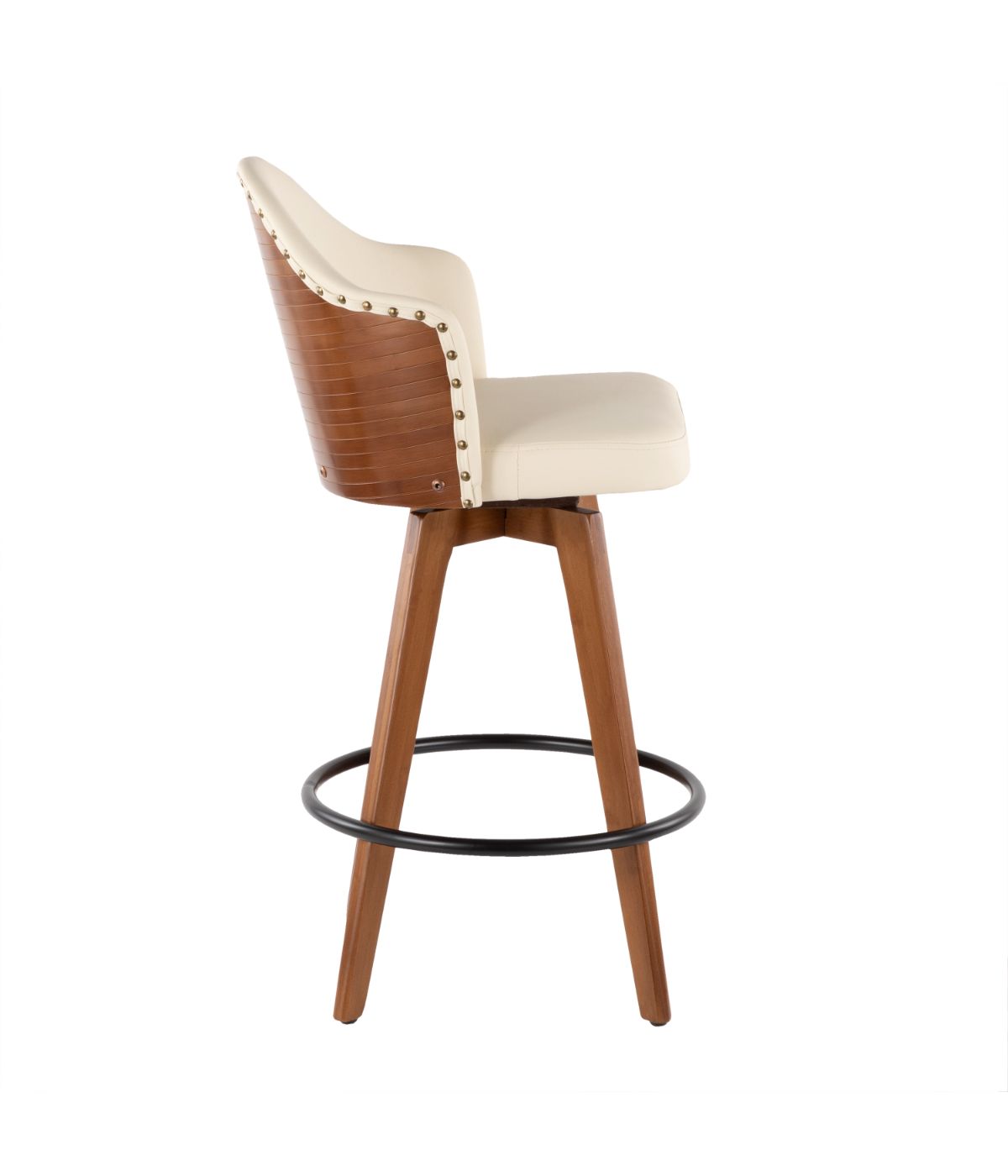  LumiSource Ahoy Counter Stool Walnut, Cream, Black & Brass - Walnut, Cream, Black & Brass - Bonton