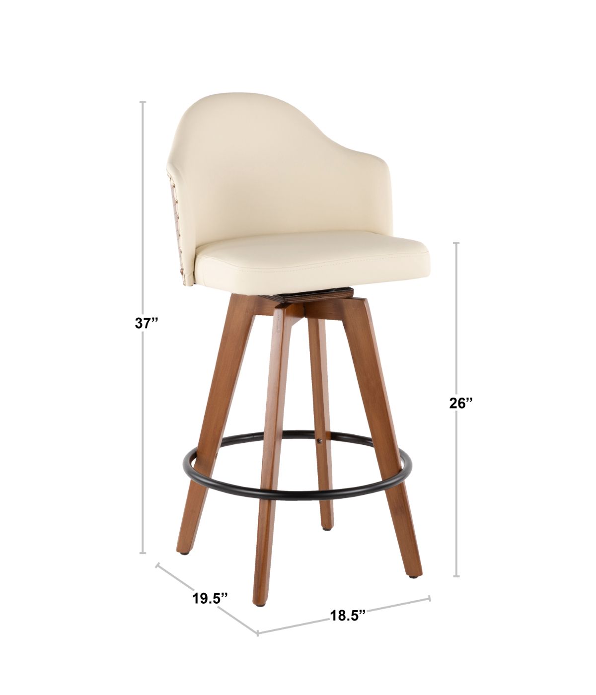  LumiSource Ahoy Counter Stool Walnut, Cream, Black & Brass - Walnut, Cream, Black & Brass - Bonton