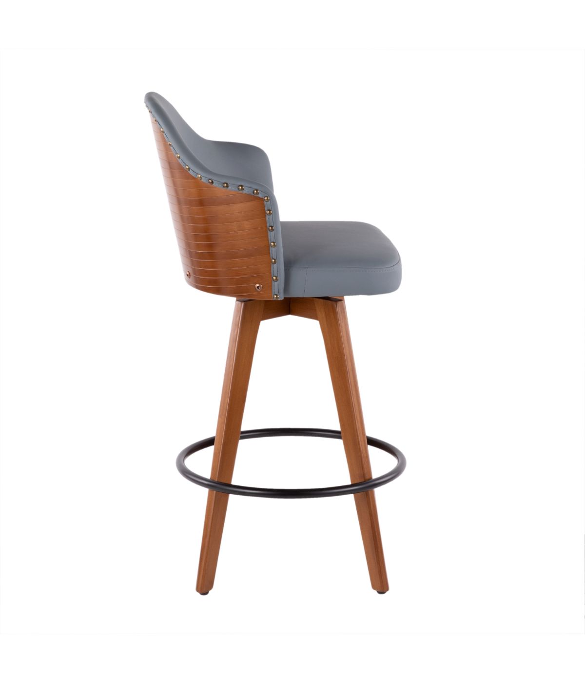  LumiSource Ahoy Counter Stool Walnut, Grey, Black & Brass - Walnut, Grey, Black & Brass - Bonton