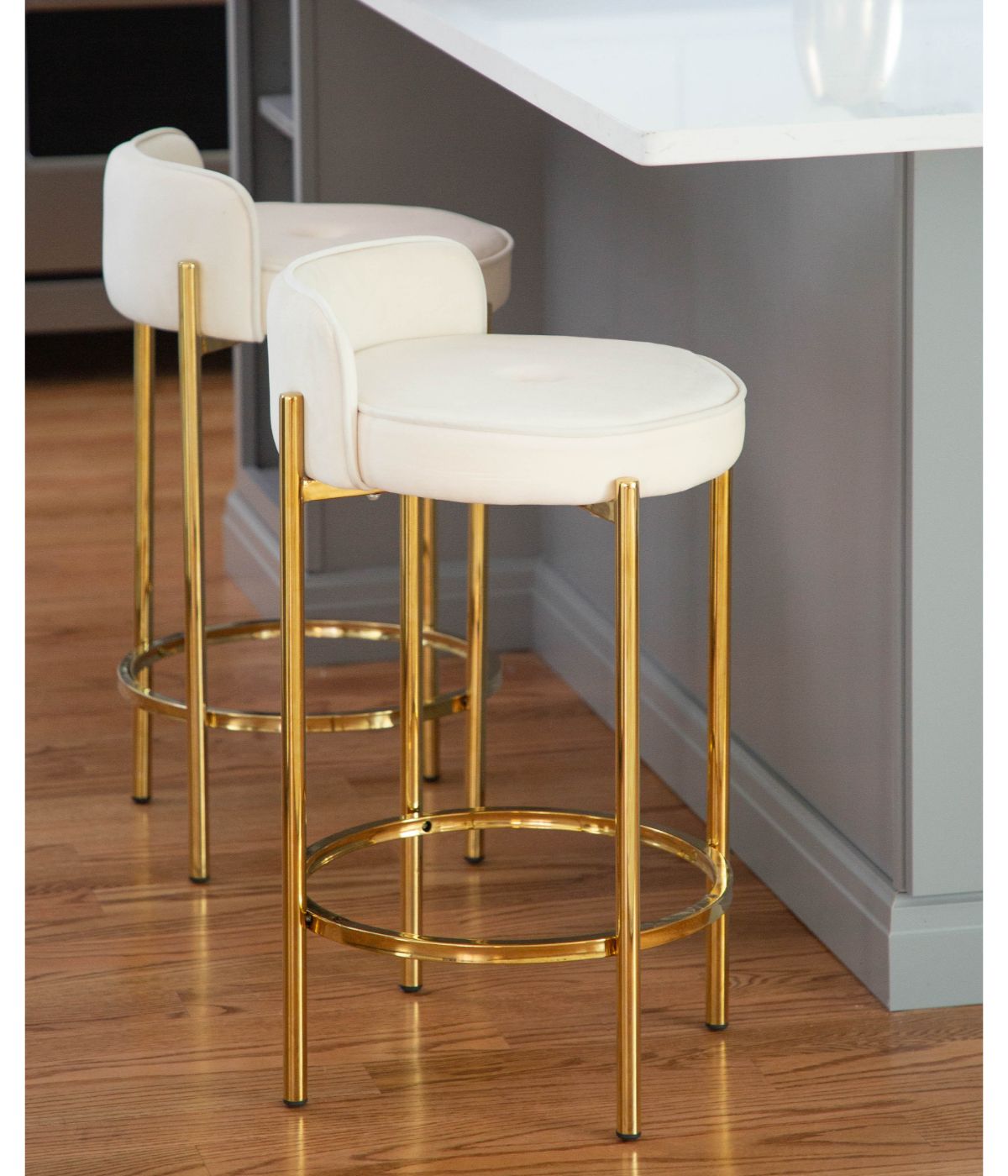 Chloe Counter Stool - Set of 2 Gold & White