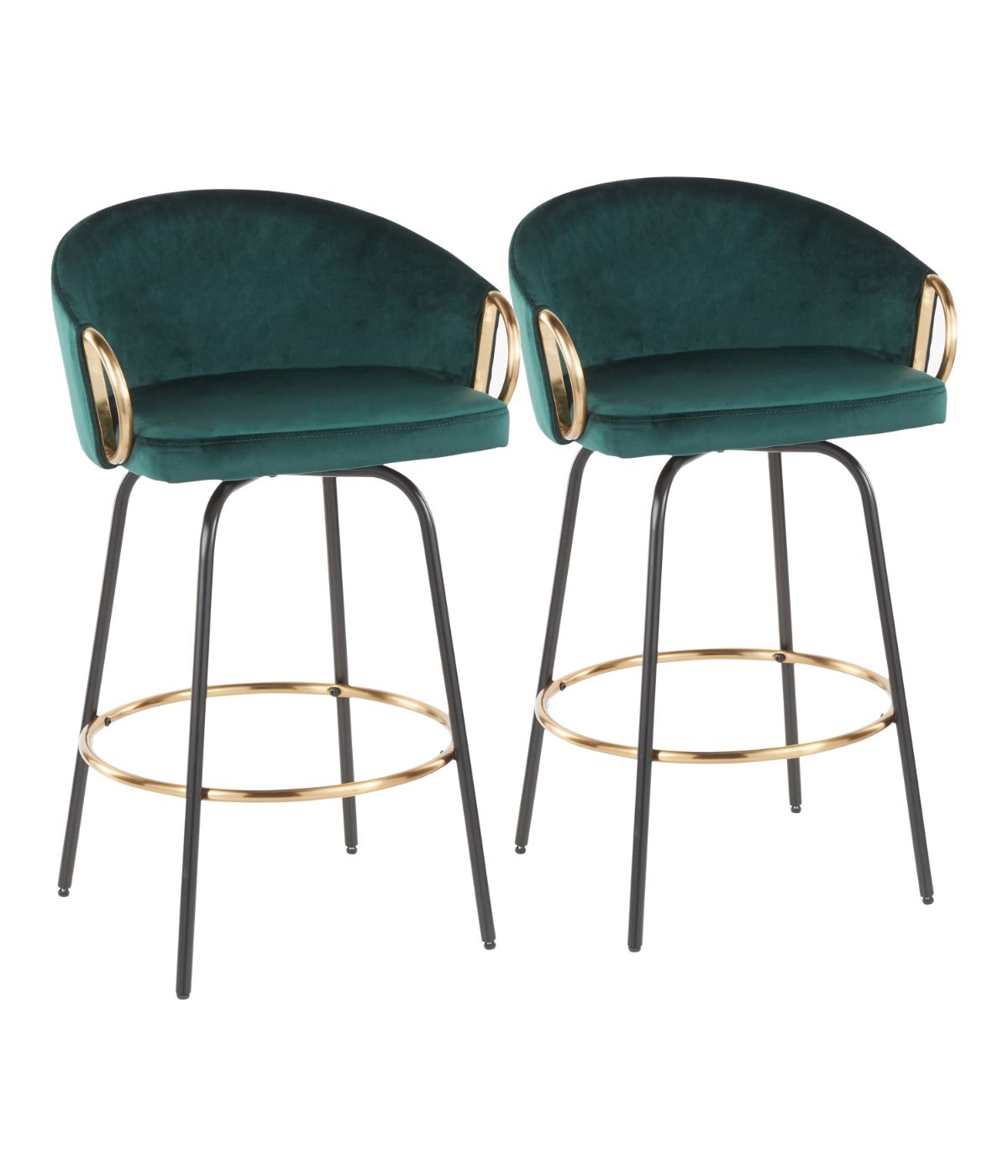  LumiSource Claire Counter Stool - Set of 2 Black, Gold & Emerald Green - Black, Gold & Emerald Green - Bonton