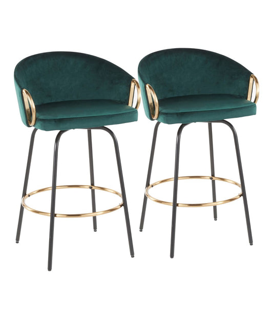 Claire Counter Stool - Set of 2 Black, Gold & Emerald Green