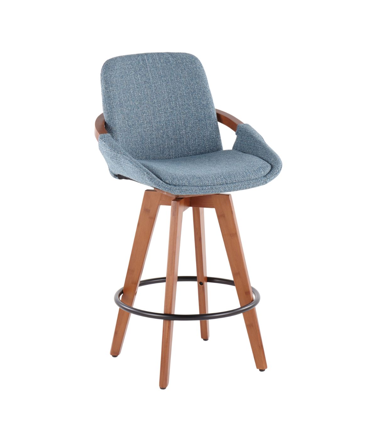  LumiSource Cosmo Counter Stool Walnut, Blue & Black - Walnut, Blue & Black - Bonton