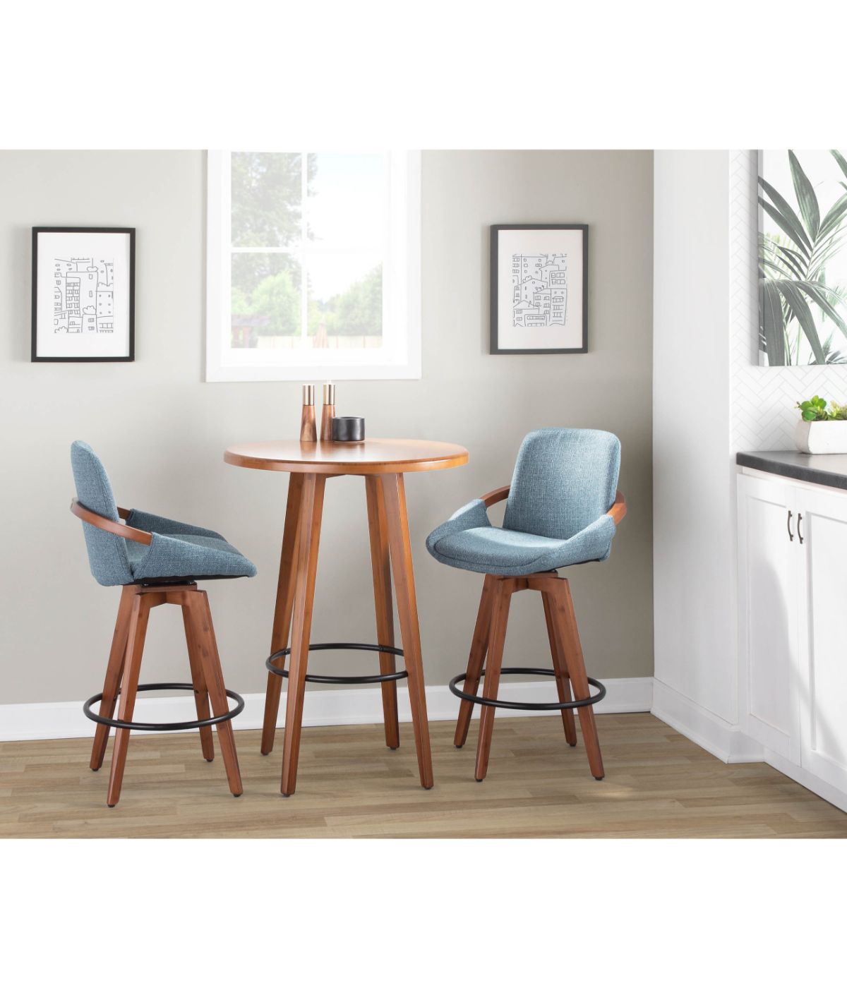  LumiSource Cosmo Counter Stool Walnut, Blue & Black - Walnut, Blue & Black - Bonton