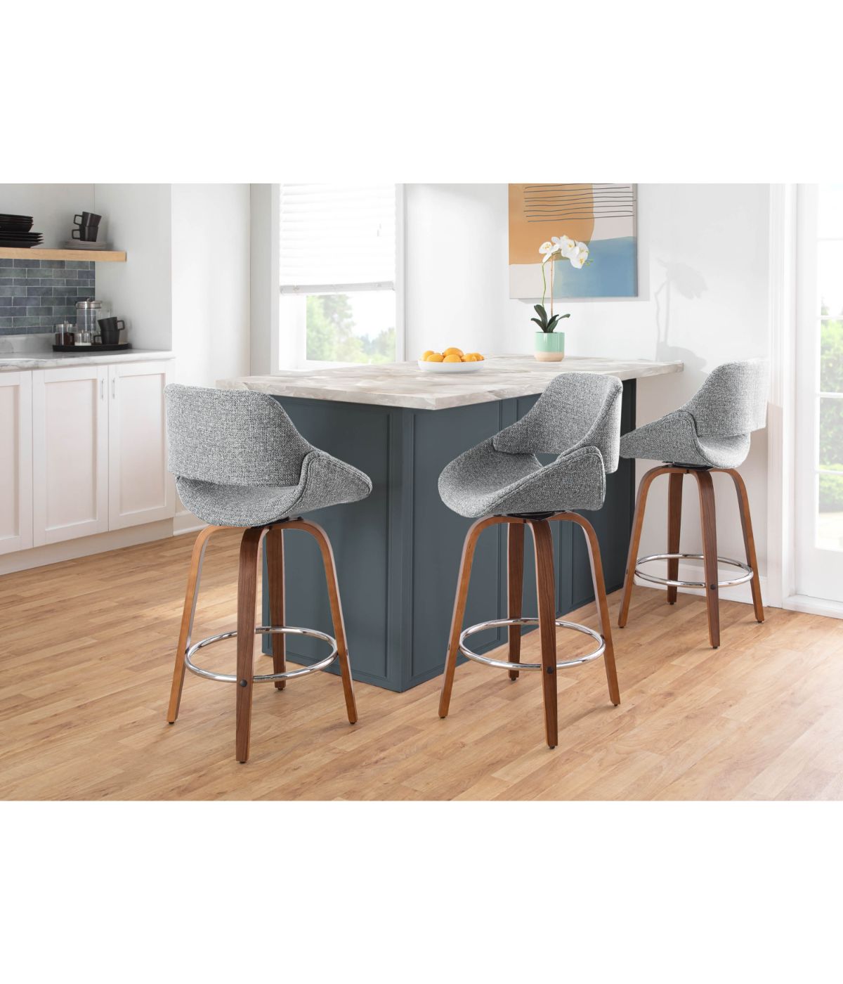  LumiSource Fabrico Counter Stool with Chrom Footrest Set of 2 Walnut, Grey & Chrome - Walnut, Grey & Chrome - Bonton