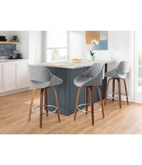 Fabrico Counter Stool with Chrom Footrest Set of 2 Walnut, Grey & Chrome