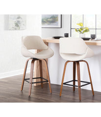 Fabrico Counter Stool with Square Black Footrest Set of 2 Walnut, Cream & Black