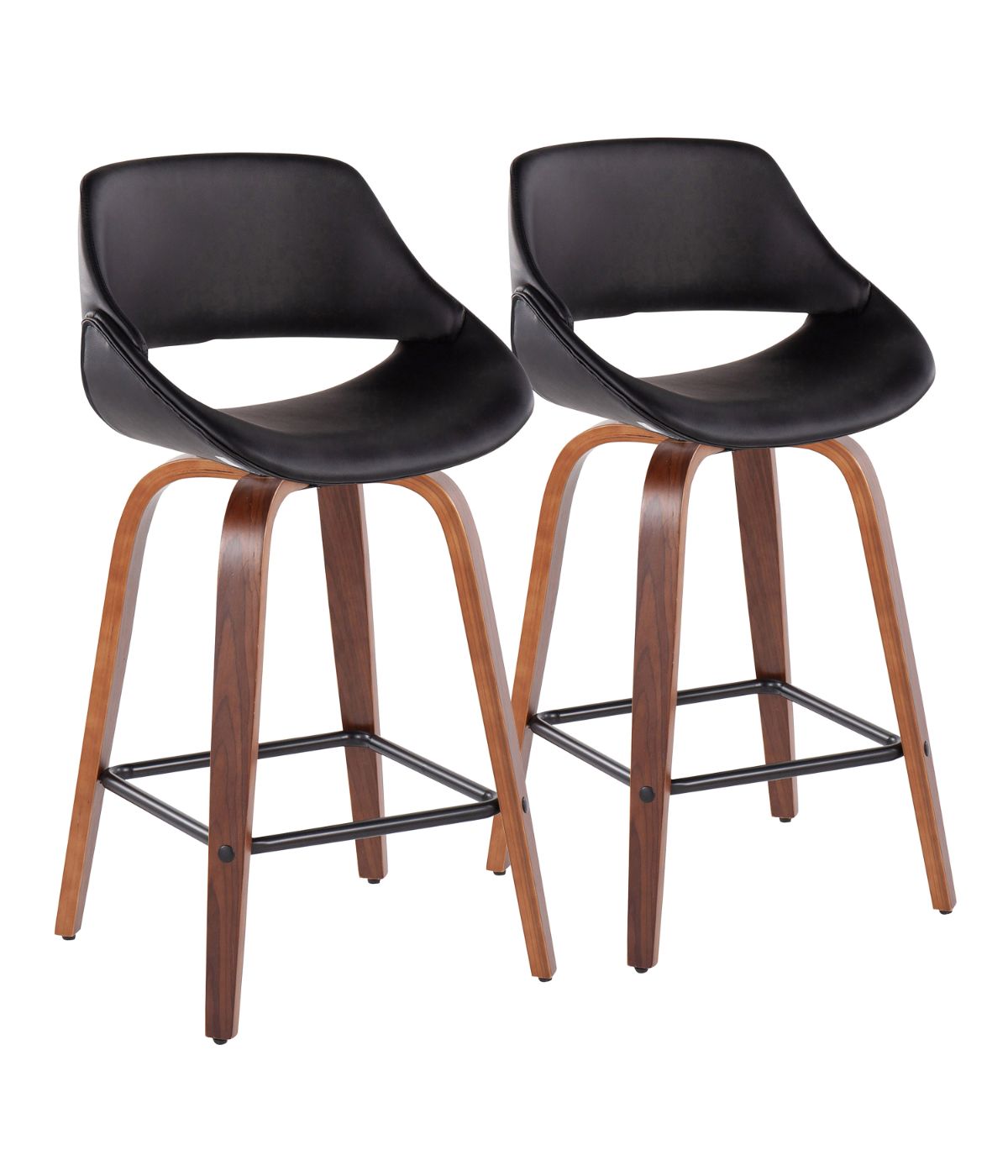  LumiSource Fabrico Counter Stool with Square Black Footrest Set of 2 Walnut, Black & Black - Walnut, Black & Black - Bonton