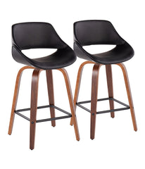 Fabrico Counter Stool with Square Black Footrest Set of 2 Walnut, Black & Black