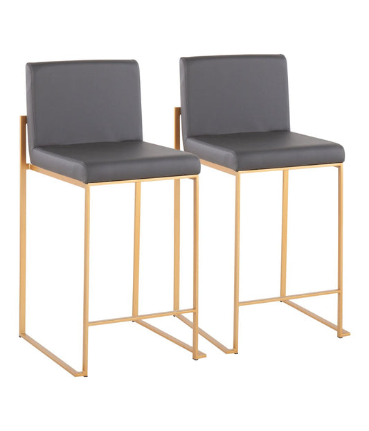 Fuji High Back Counter Stool - Set of 2 Gold & Grey