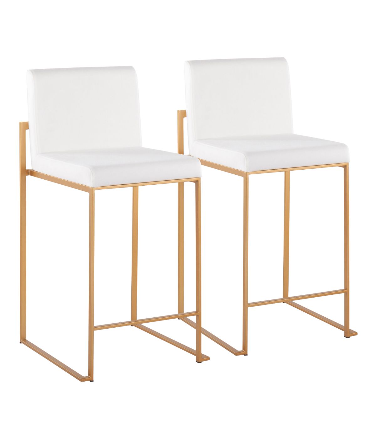  LumiSource Fuji High Back Counter Stool - Set of 2 Gold & White - Gold & White - Bonton