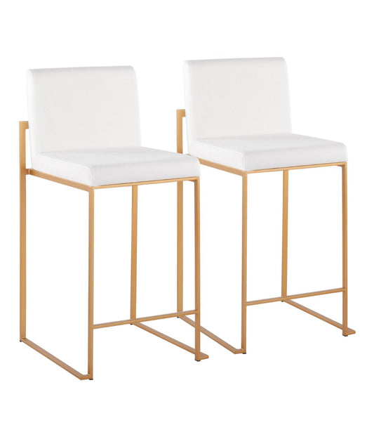 Fuji High Back Counter Stool - Set of 2 Gold & White