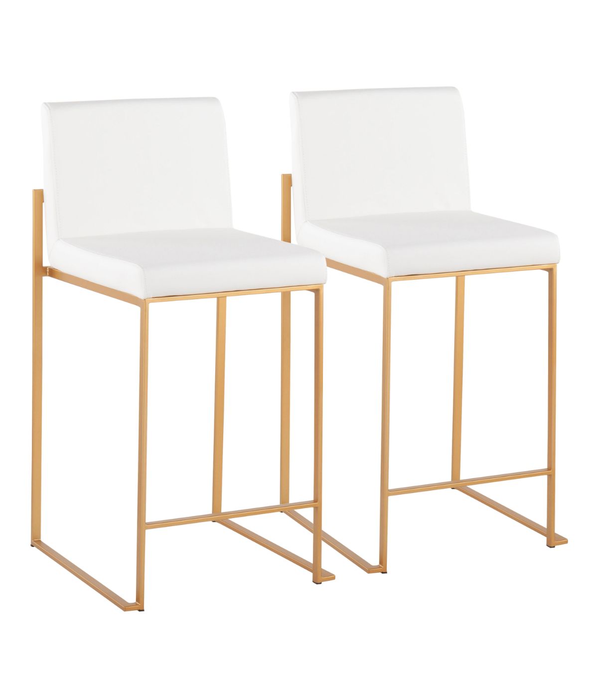  LumiSource Fuji High Back Counter Stool - Set of 2 Gold & White - Gold & White - Bonton