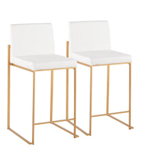 Fuji High Back Counter Stool - Set of 2 Gold & White