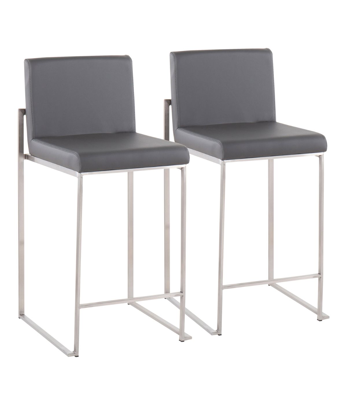  LumiSource Fuji High Back Counter Stool - Set of 2 Silver & Grey - Silver & Grey - Bonton