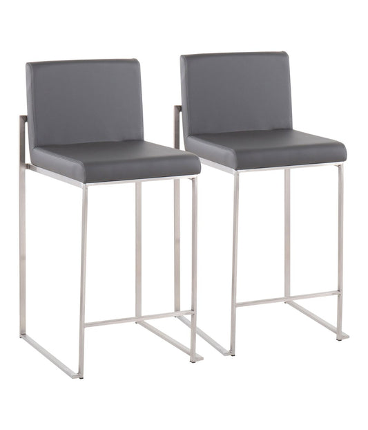 Fuji High Back Counter Stool - Set of 2 Silver & Grey