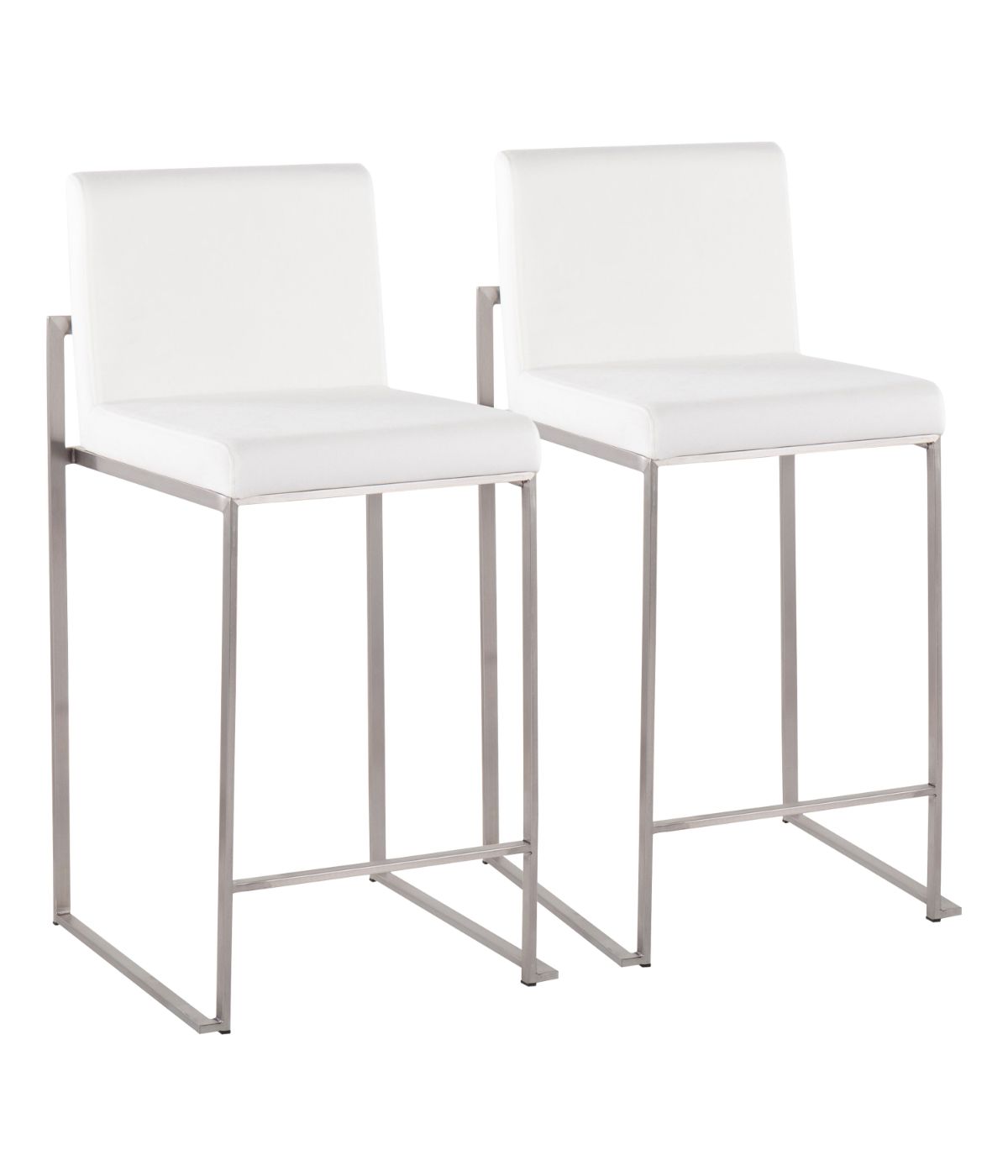  LumiSource Fuji High Back Counter Stool - Set of 2 Silver & White - Silver & White - Bonton