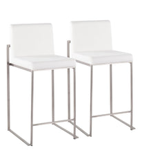 Fuji High Back Counter Stool - Set of 2 Silver & White